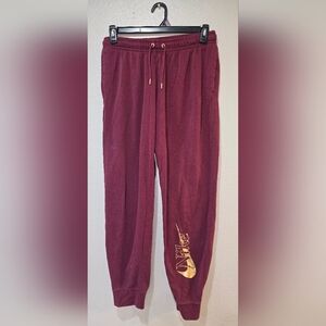 Nike Womans Sz M Jogger Burgundy Pull On Athletic Pants Pockets